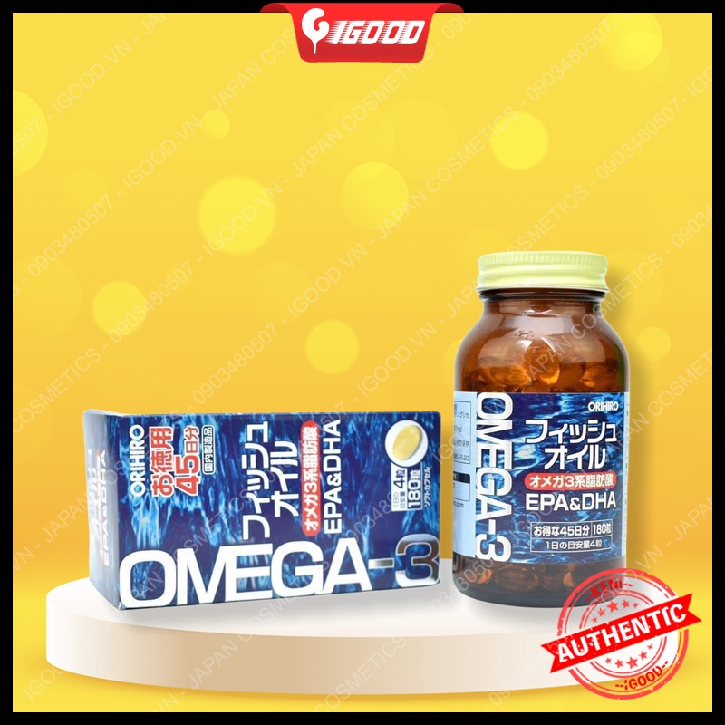 Dầu cá Omega 3 Orihiro fish oil, Omega 3 EPA &amp; DHA Orihiro Nhật Bản hộp 180 viên