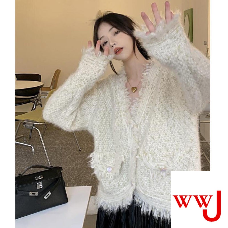 Áo Khoác Cardigan Dệt Kim Phối Tua Rua Thời Trang Xuân Thu 2022 Sang Trọng Cho Nữ