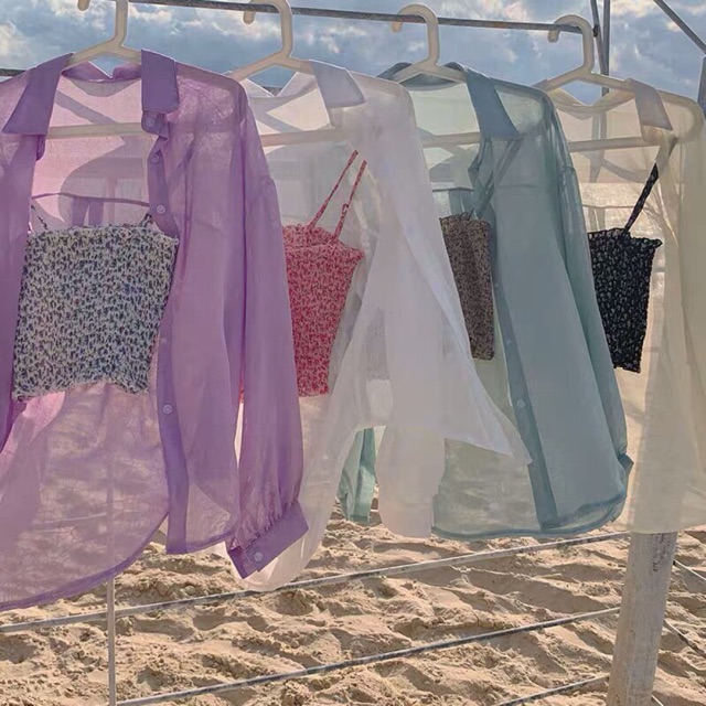 Áo khoác voan mỏng ulzzang - sơmi giấy đi biển (hình shop tự chụp/sẵn)