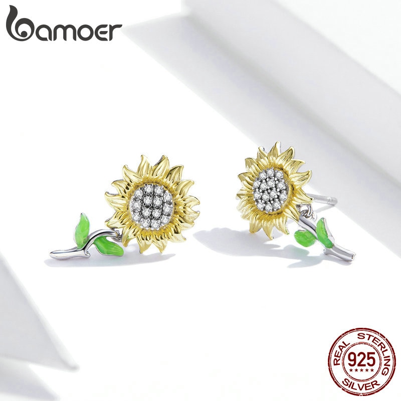 Khuyên Tai Bamoer SCE919 Chính Hãng Bạc 925 Hình Hoa Hướng Dương 2020