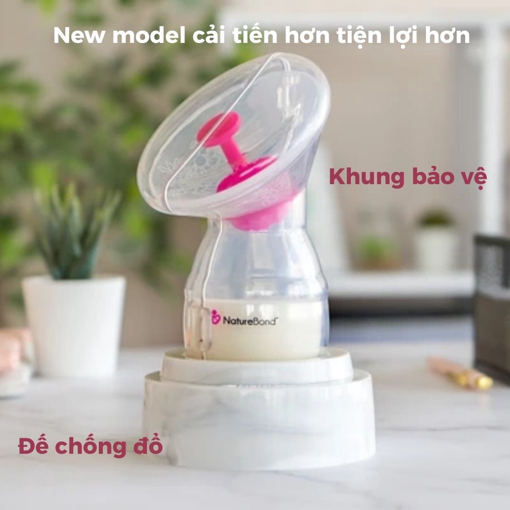 Cốc hứng sữa Naturebond cải tiến mới Model 2021 kèm khay đựng, chân đế, dây đeo và nút chặn sữa