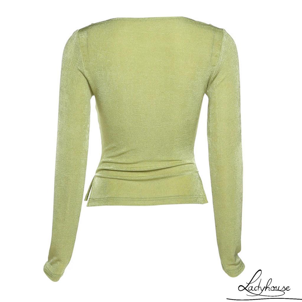 Áo thun tay dài khoét vai màu sắc đơn giản dành cho nữ