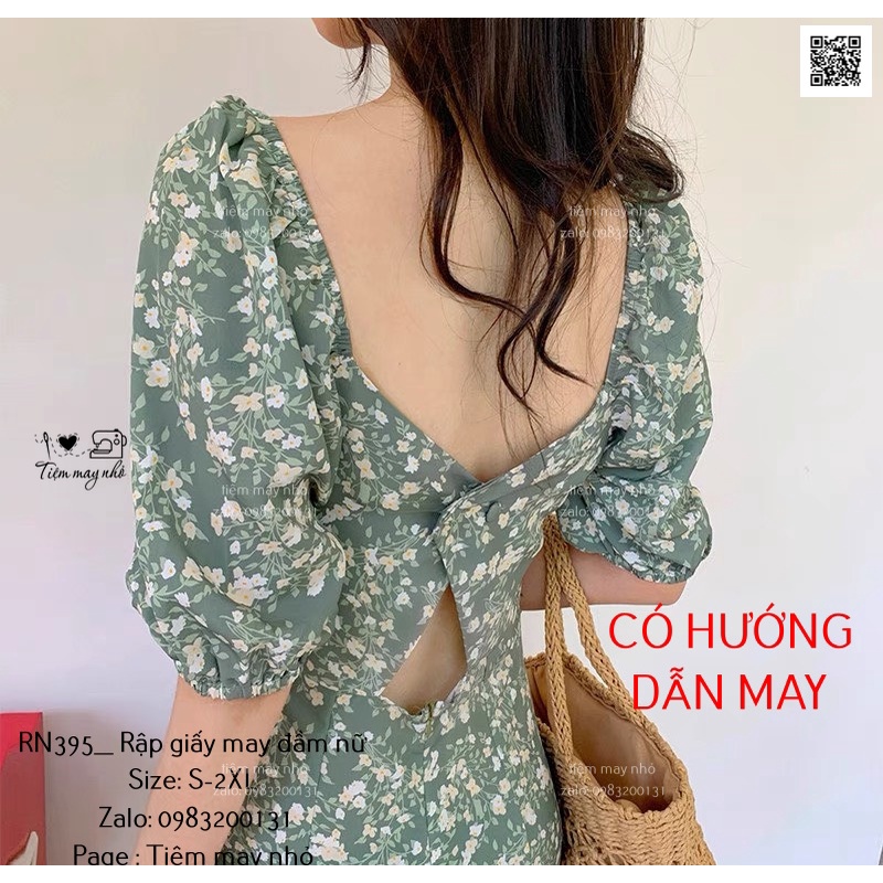 RN395_Rập giấy may đầm hở lưng nữ