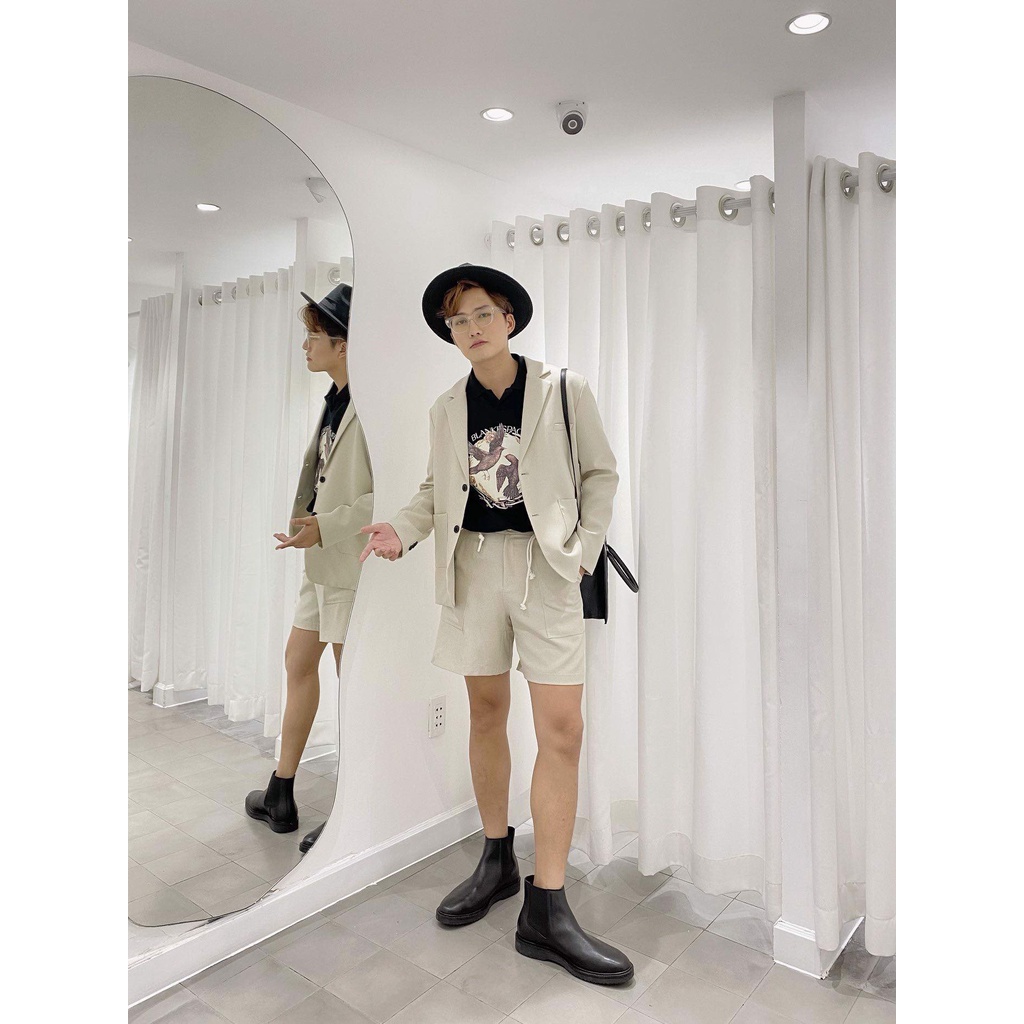 BLANKESPACE Quần Ngắn Elio Beige Shorts Vải Cotton Sợi Chéo Thời Trang Nam Nữ Unisex