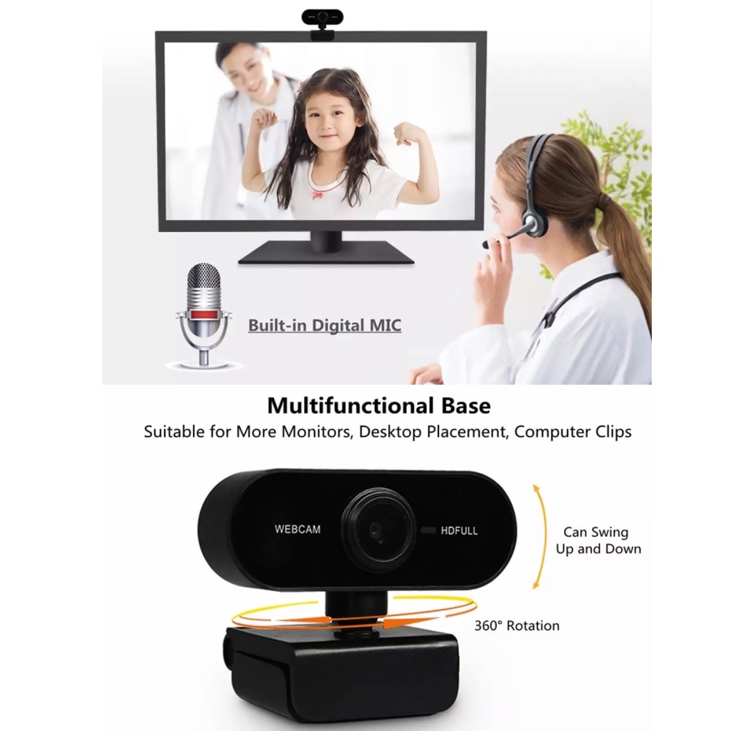 [Sao chép]Webcam Full HD 1080P cổng USB Có Micrô  dùng học online hội nghị