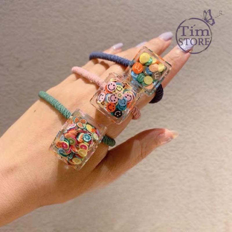 Thun cột tóc hình khối chữ nhật cute dễ thương TIMSTORE co giãn dây lò xo kiểu dáng hàn quốc