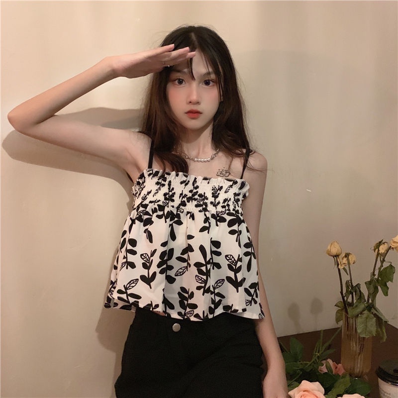 Áo Hai Dây Dáng Ngắn In Họa Tiết Hoa Nhí Xinh Xắn Thời Trang Kiểu Pháp Cho Nữ
