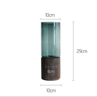 Lọ hoa thủy tinh dáng trụ, đế gỗ