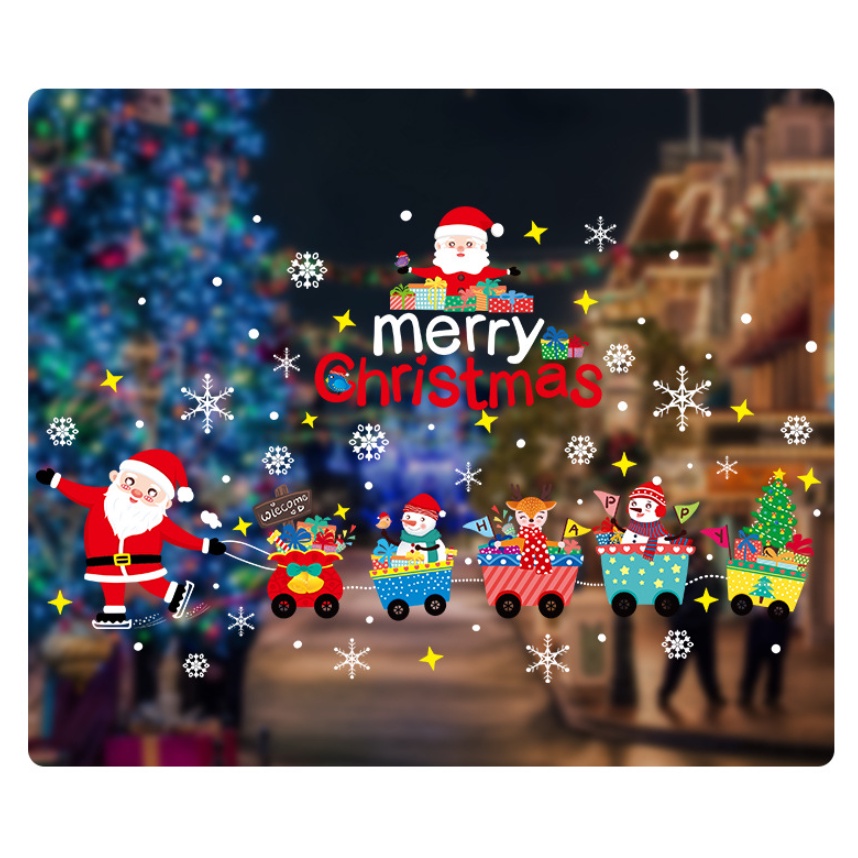 Decal dán tường Noel Hít Tĩnh Điện không Dơ Kính - Đoàn tàu Đêm giáng sinh vui