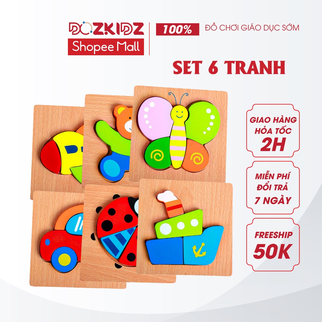 [COMBO 6 TRANH] Đồ chơi ghép hình nổi 3D bằng gỗ - DOZKIDZ