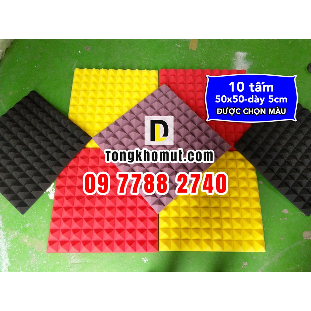 [Hỗ trợ PVC] - 10 Mút kim tự tháp chống cháy 50x50x5cm tiêu âm - cách âm tỉ trọng cao