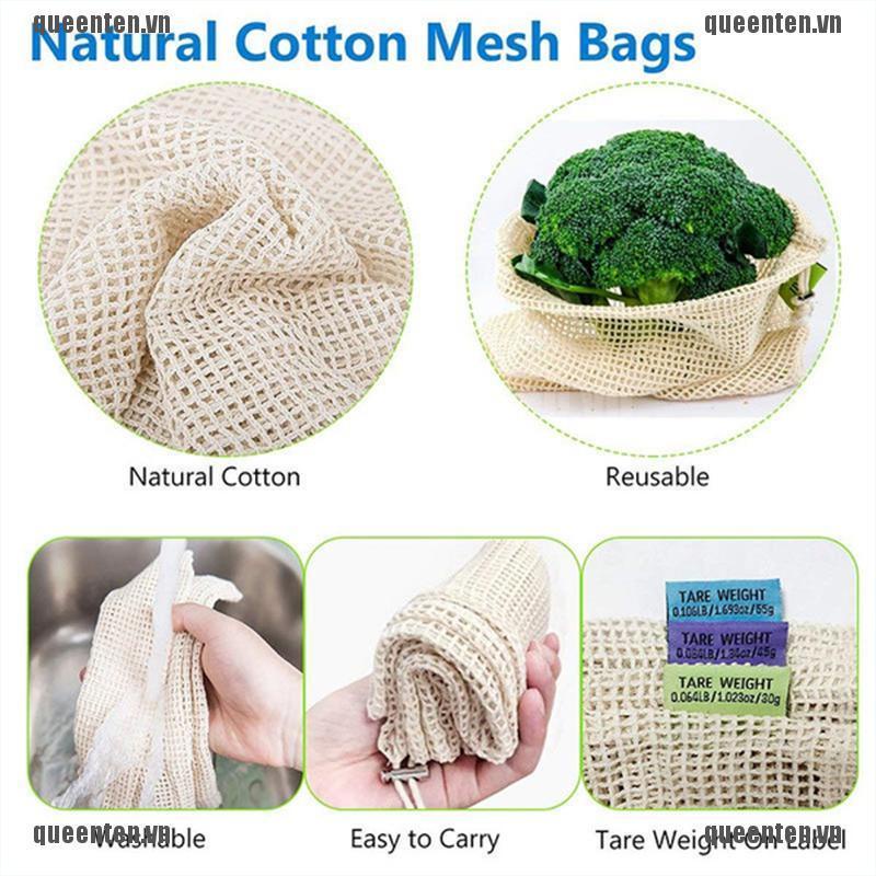 Reusable Grocery Produce Bags Cotton Kitchen String Net Tote Bag Fruit Vegetable QUVN