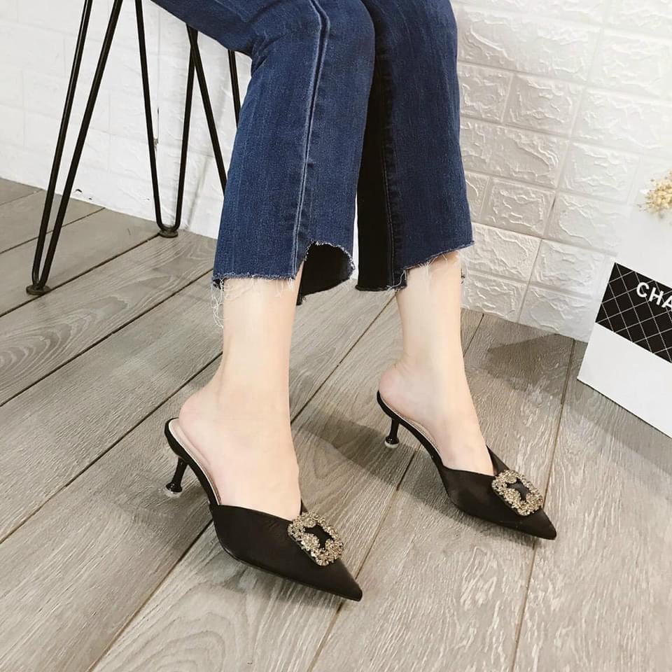 FREESHIP GUỐC NỮ KHÓA ĐÁ VUÔNG CAO CẤP GÓT NHỌN CAO 5P SANG CHẢNH (HH30)