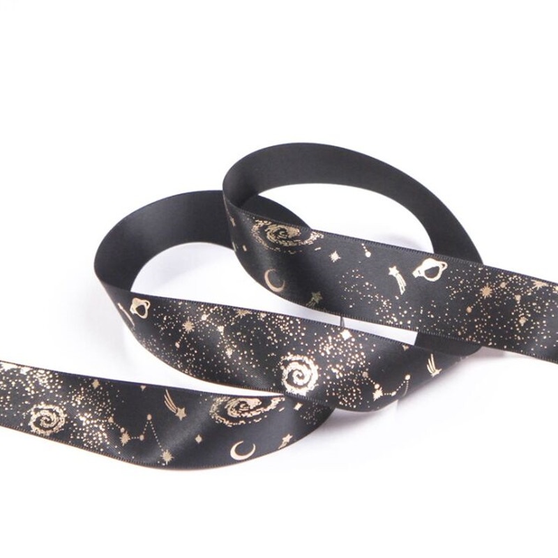 Set 10 cuộn dây ruy băng in hình mặt trăng rộng 2.5cm trang trí bánh kem tự làm
