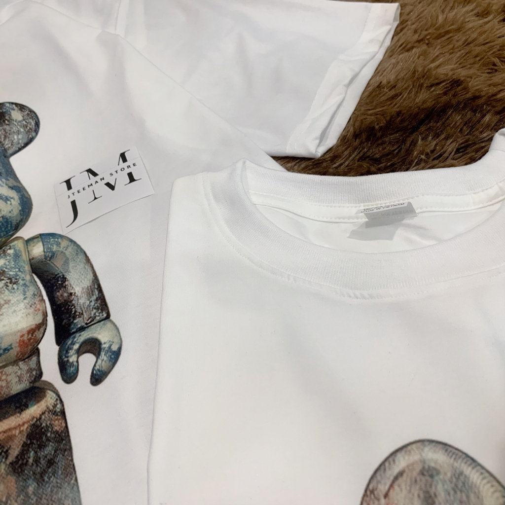 Áo thun Unisex tay lỡ form rộng in hình BearBrick đẹp, áo phông Unisex nam nữ in hình Gấu vải cotton JTeeMan - JT19