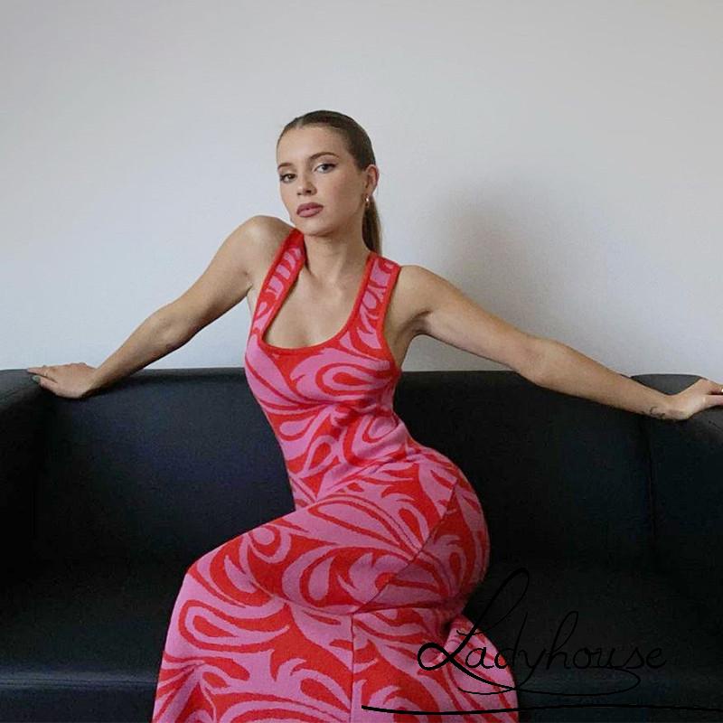 Đầm Maxi Không Tay Hở Lưng In Họa Tiết Quyến Rũ Cho Nữ