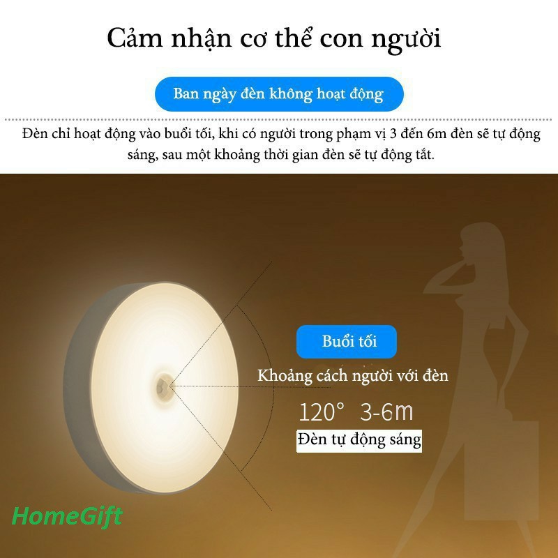 Đèn LED Cảm Biến Chuyển Động Thông Minh, đèn cảm ứng hồng ngoại sạc tích điện, Tự động sáng khi có chuyển động gần