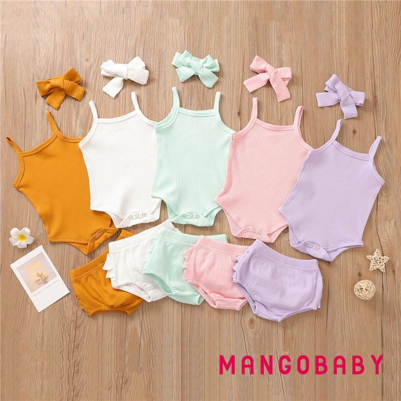 Set Đồ 3 Món Gồm Áo Tank Top Dệt Kim Không Tay + Quần Nhún Bèo + Băng Đô Cho Bé Gái Sơ Sinh