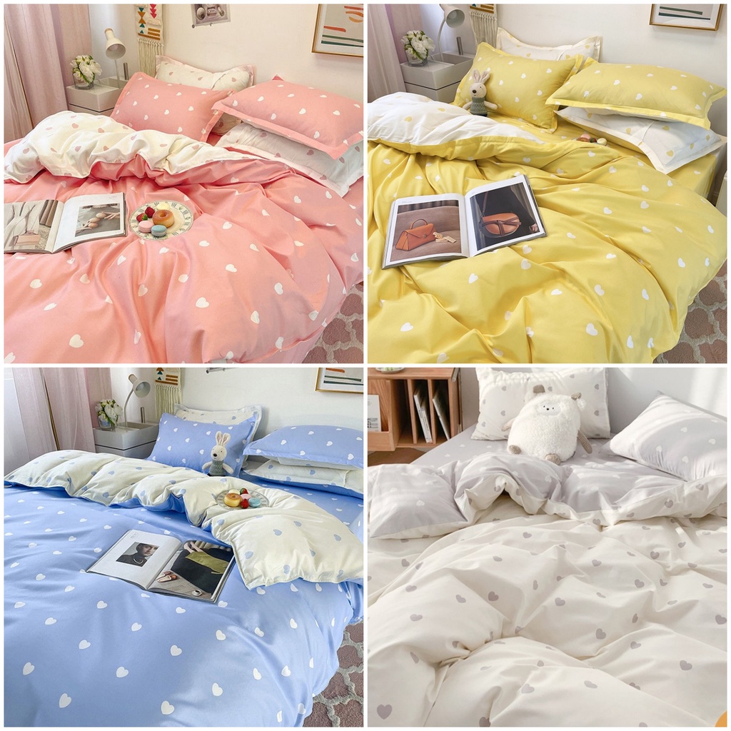 Bộ chăn ga gối 4 món kèm vỏ gối cotton poly trái tim vintage , Bộ ga gối drap giường bo chun - Otama Bedding | BigBuy360 - bigbuy360.vn