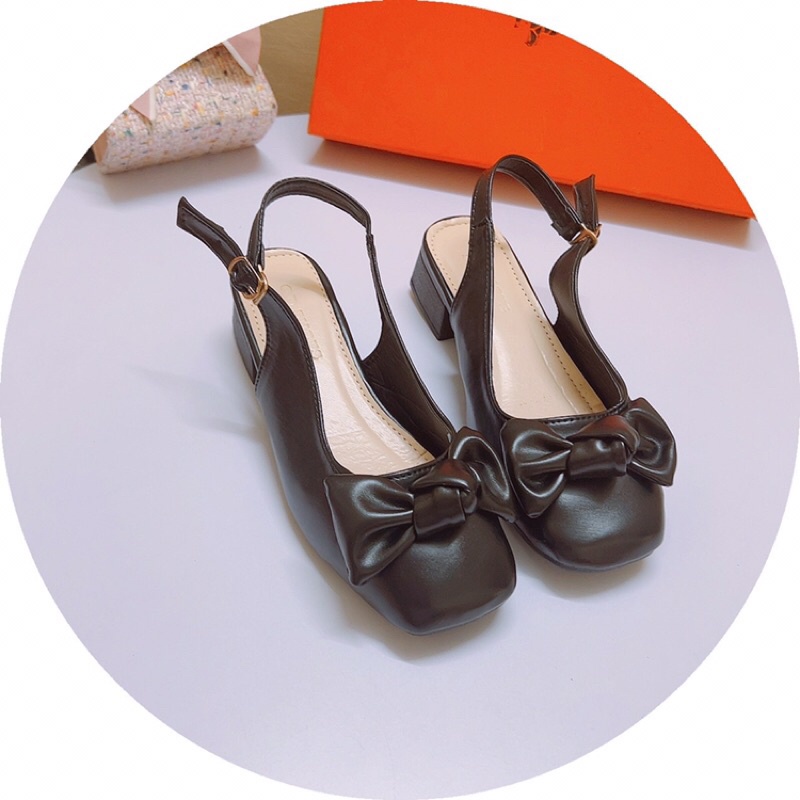 Giày sandal mũi vuông nơ ú gót vuông 3p bít mũi ảnh chụp thật