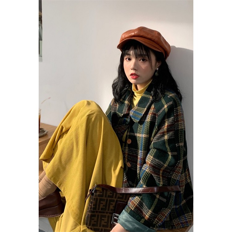 (ORDER) Áo kkhóa dạ nữ kẻ sọc xanh cổ bẻ POLO búp bê+ Chân váy xòe dài style Vintage Hong Kong | BigBuy360 - bigbuy360.vn