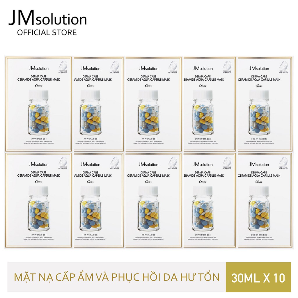 Combo 10 Mặt Nạ Cấp Nước Phục Hồi Da Hư Tổn Jmsolution Derma Care Ceramide Aqua Capsule Mask 30ml x 10