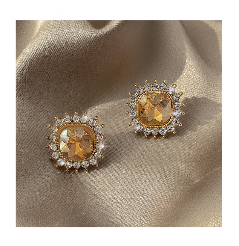 Bông tai mạ bạc đính đá thiết kế đơn giản phong cách Retro Hàn Quốc 2023