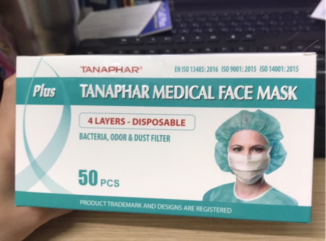 Khẩu trang y tế TANAPHAR PLUS hộp 50 chiếc 4 lớp kháng giọt bắn và kháng khuẩn dùng 1 lần