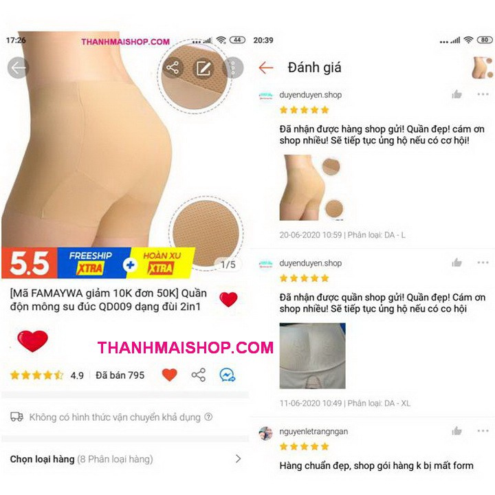 Quần độn mông su đúc QD009 dạng đùi 2in1