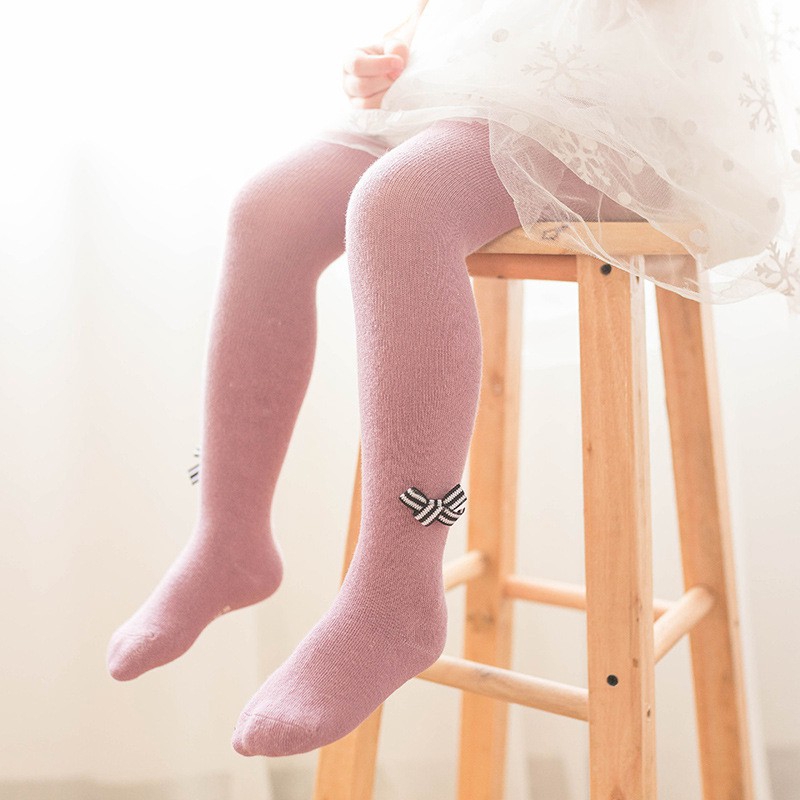 Quần Vớ Cotton Đính Nơ Đáng Yêu Giữ Ấm Cho Bé Gái