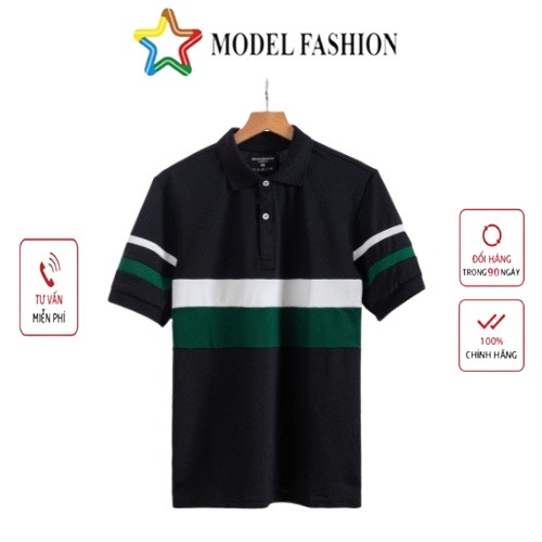 Áo thun polo nam nữ tay ngắn đen sọc ngang xanh lá trắng hàn quốc Model Fashion