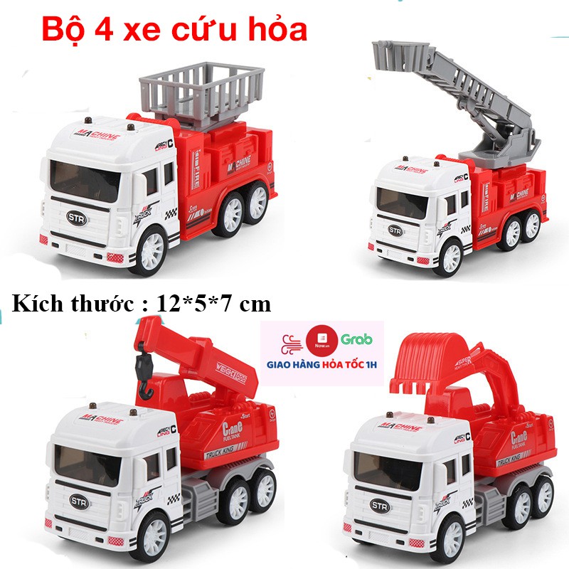 Bộ đồ chơi xe cứu hỏa  KAVY cho bé gồm 4 chiếc với các chi tiết chuyển động tăng trí tưởng tượng, phát huy trí tuệ