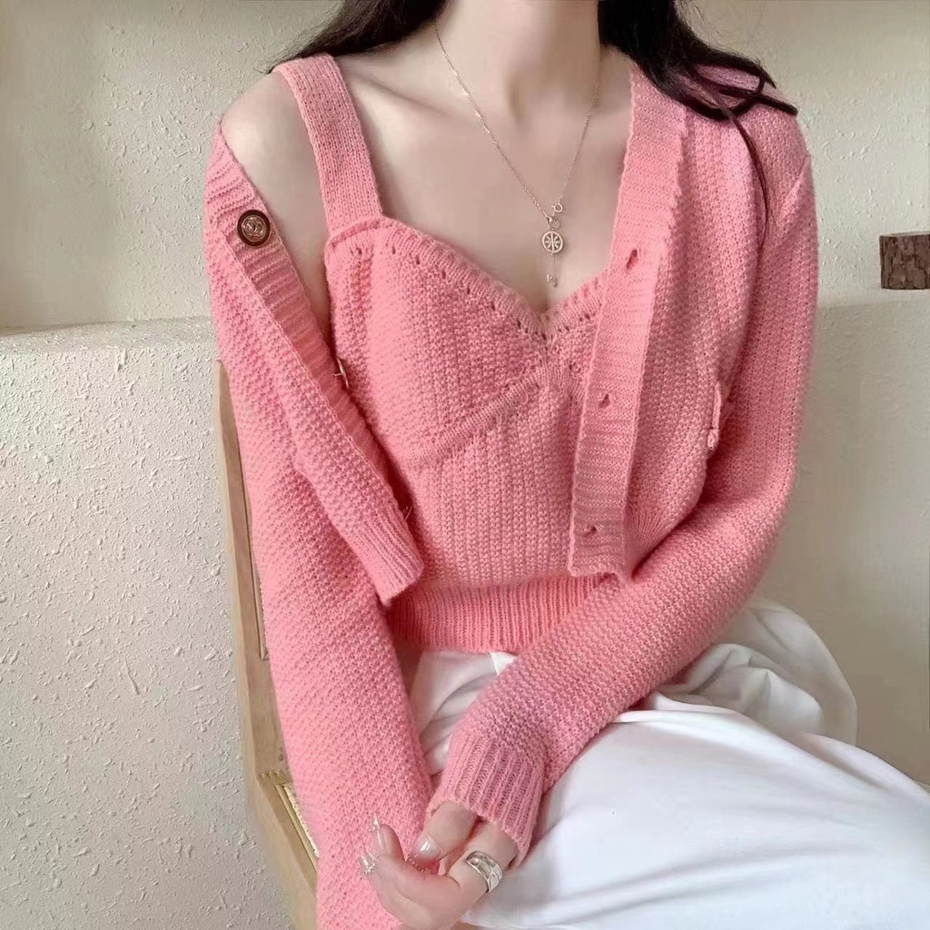 Áo dệt kim SUXI tay dài màu sắc ngọt ngào phong cách Hàn Quốc thời trang mùa thu cho nữ