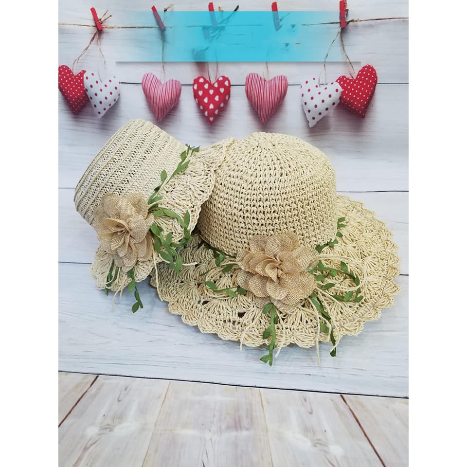 Set mũ cói mẹ con