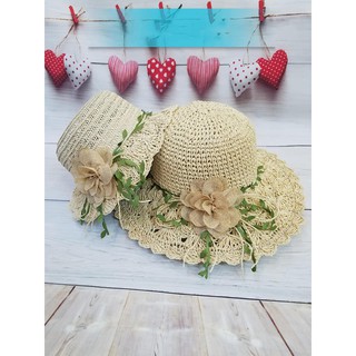 Set mũ cói mẹ con