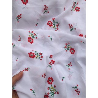 ☘🍀☘Lụa cát hoa nhí đỏ nền trắng tinh