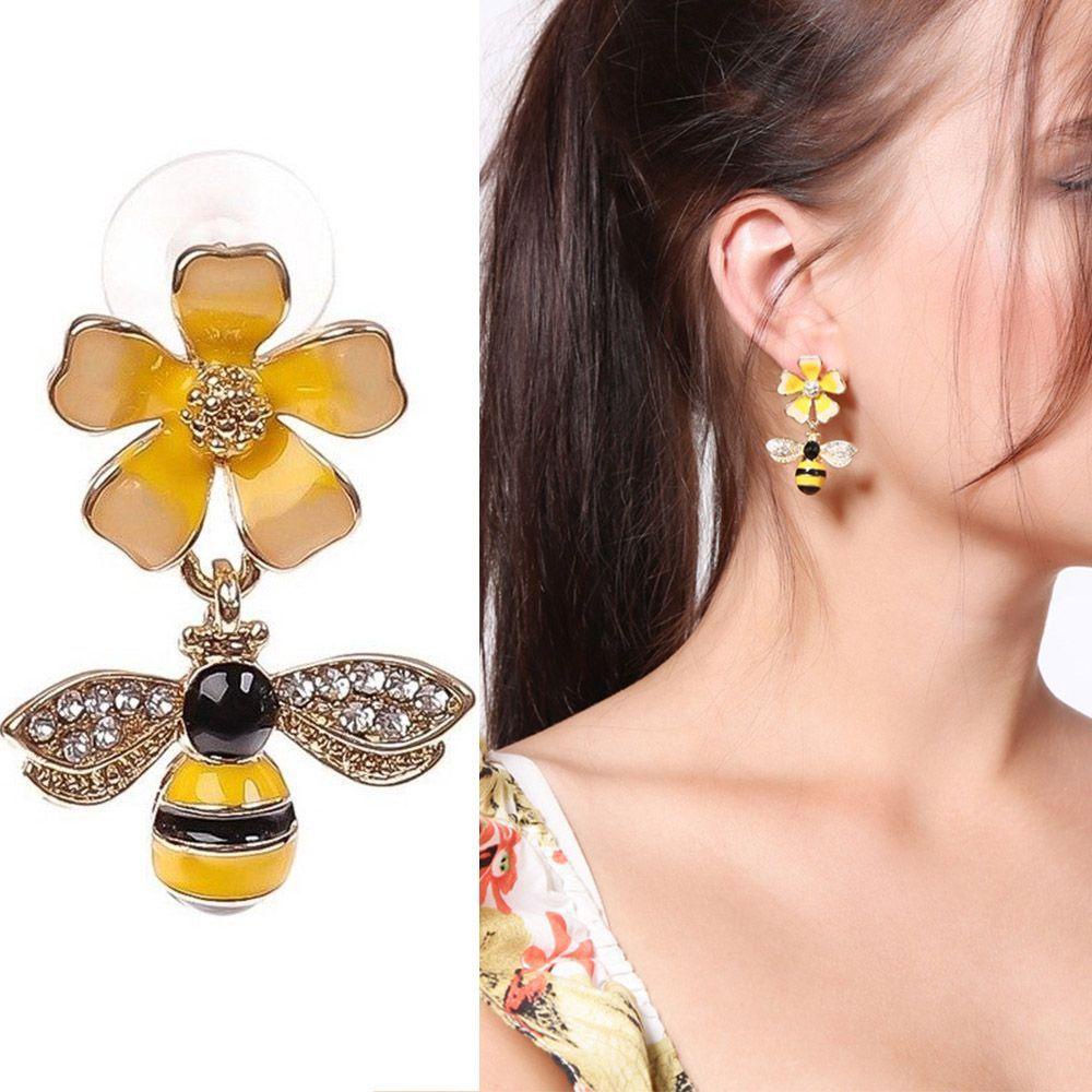MXGOODS Bông Tai Dáng Dài Hình Ong Và Hoa Màu Vàng Thời Trang Cho Nữ