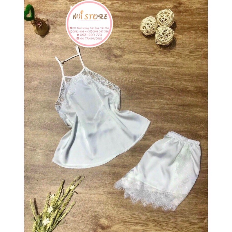 [FREESHIP 50K] Bộ Ngủ Ren NHISTORE Áo Cổ Yếm Quần Đùi Bèo Sexy Freesize Dưới 60kg | BigBuy360 - bigbuy360.vn