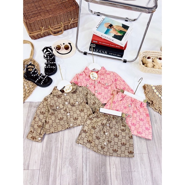 Set áo khoác cv dệt vân cho bé gái