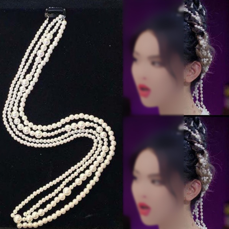 Kẹp Tóc Dạng Chuỗi Hạt Ngọc Trai Phối Tua Rua Dành Cho Tóc Bện