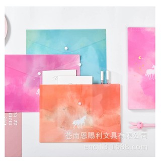 Túi kiểm tra túi đựng giấy A4 kỳ lân xinh xắn túi cúc 1 ngăn họa tiết độc đáo túi đựng hồ sơ clear bag nhiều màu