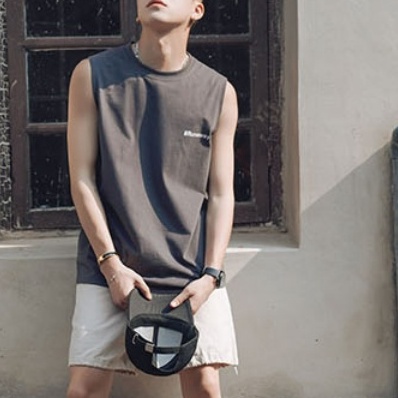 simple bông áo thun cổ tròn Áo Thun Nam Sát Nách In Hình Thời Trang Hàn Quốc unisex bigsize áo thun kiểu nữ áo thun quảng châu