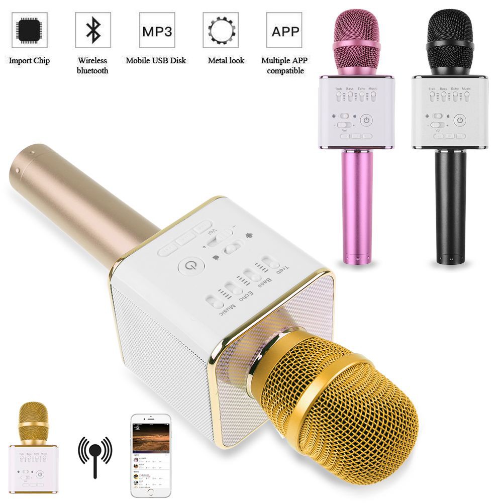 Micro hát Karaoke Q9 3 trong 1 (Vàng) tặng túi ví cầm tay da cá sấu siêu hot