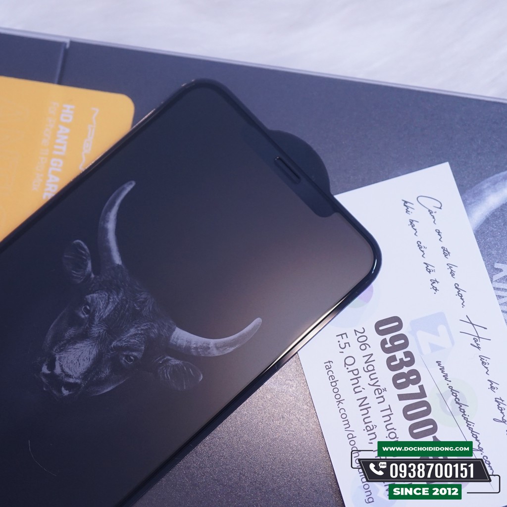 Miếng Dán Cường Lực Nhám IPhone 12 Pro Max X XS XR 11 Pro Max Mipow King Bull HD Anti Glare Full Màn Hìn