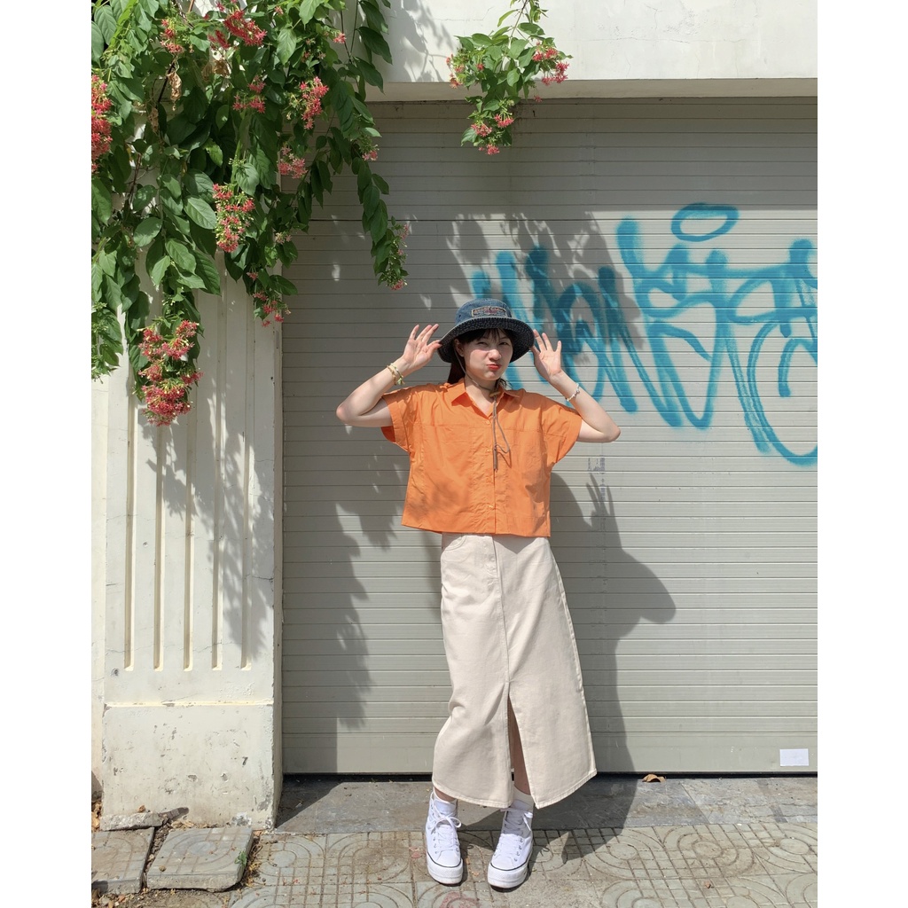 Áo somi croptop tay ngắn LOOSE SHIRT