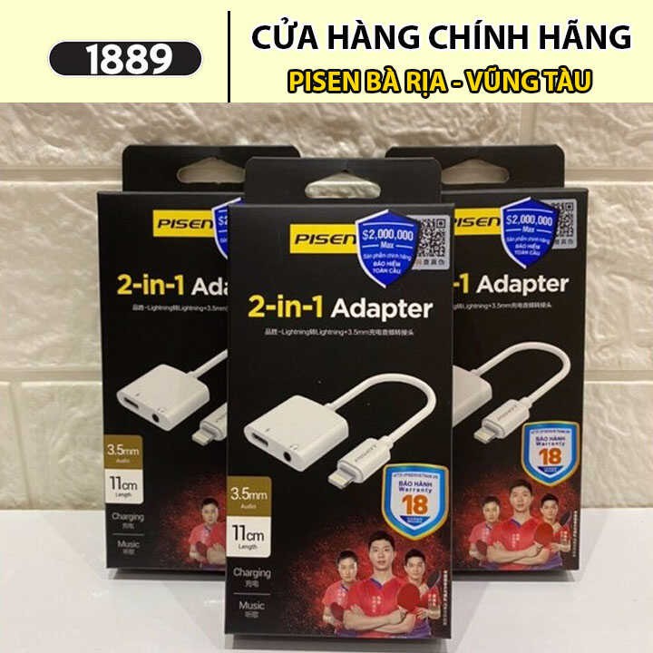 Đầu chuyển Pisen 2 in 1 Vừa Sạc Vừa Nghe Nhạc (Lightning, 3.5mm, 12cm) - Tiện Lợi Dành Cho Iphone  - HÀNG CHÍNH HÃNG