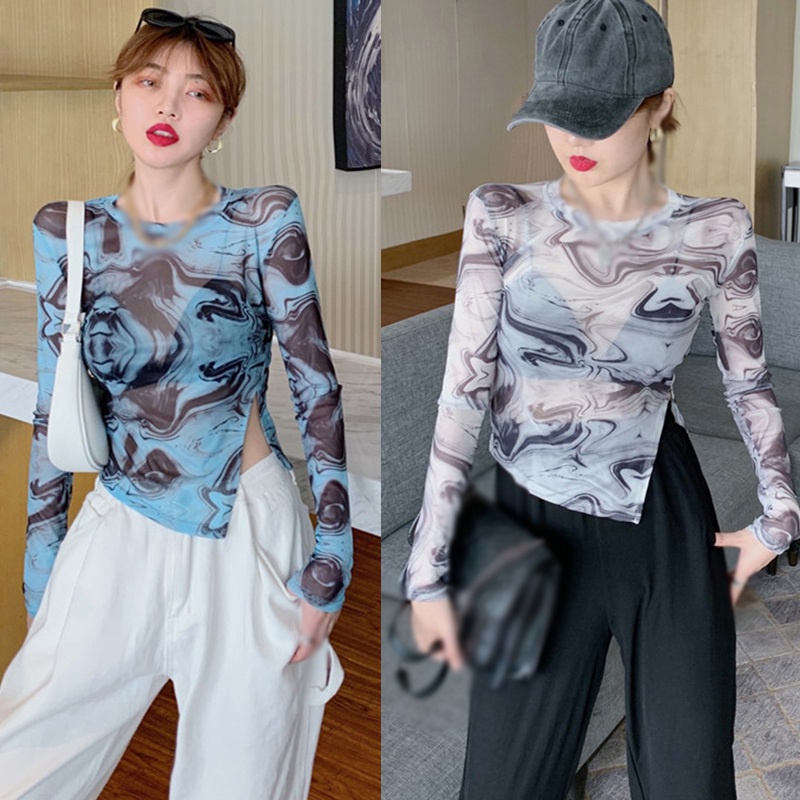 Áo Thun Tay Dài Cổ Tròn Nhuộm Màu Độc Đáo Thời Trang Phong Cách Hàn Quốc