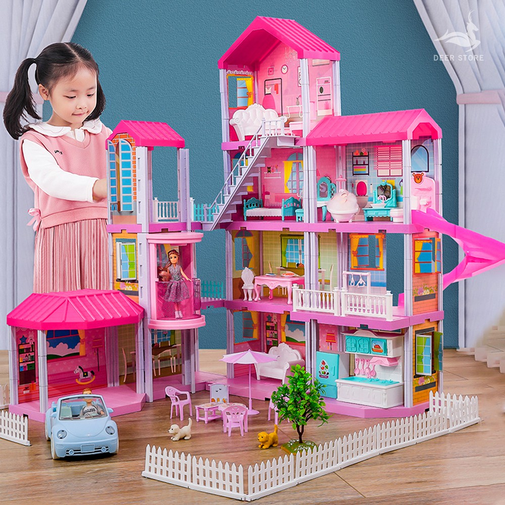 Nhà búp bê Barbie, nhà búp bê cỡ lớn Quà tặng sinh nhật cho bé gái | Tặng hai búp bê, Nhà biệt thự búp bê đủ nội thất
