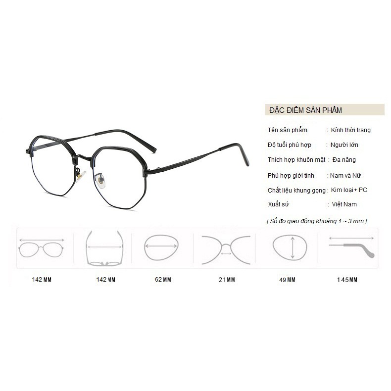 Kính Giả Cận Chống Ánh Sáng Xanh, Gọng Kính Cận Nam Nữ Mắt Vuông Lục Giác Không Độ Hàn Quốc - BLUE LIGHT SHOP | BigBuy360 - bigbuy360.vn