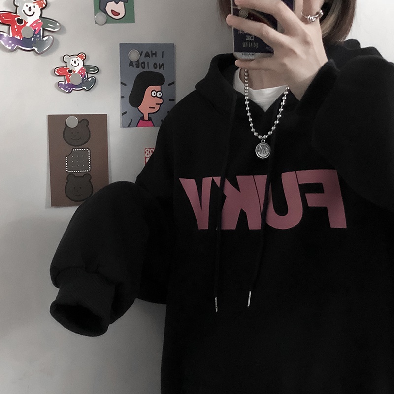 Áo hoodie ZHELIHANGFEI kiểu dáng rộng in chữ phong cách retro